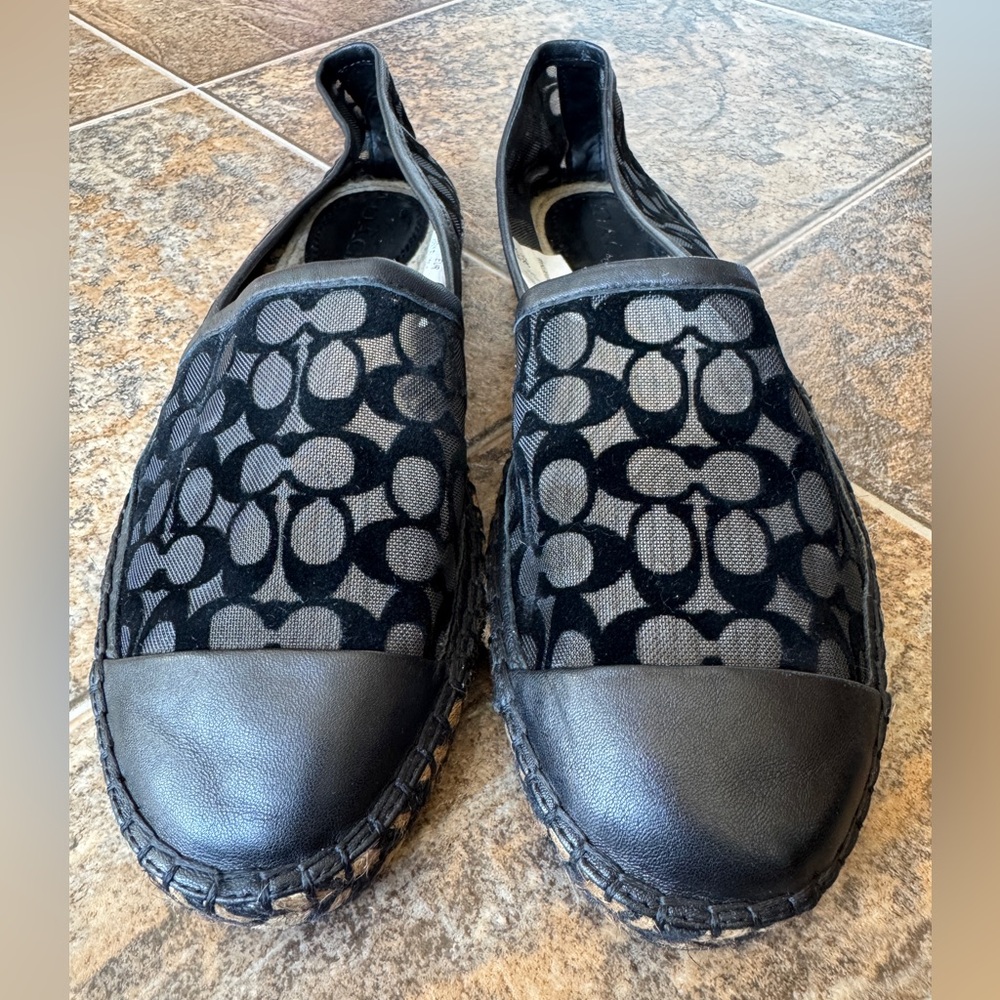 Coach Cleo Signature Canvas Mesh Slip On Espadrilles- Black/Tan, Women’s Size 8 - Picture 1 of 9
